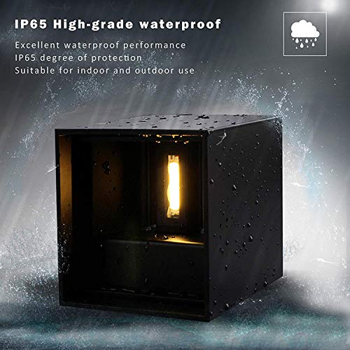 LANFU LED Aluminum Waterproof Outdoor Wall Sconce, Outdoor Wall Light 6W 100-277V 3000K Outdoor Cube Square Wall Light Warm Light 2 LEDs Black 6W Outside Wall Lights for House Patio