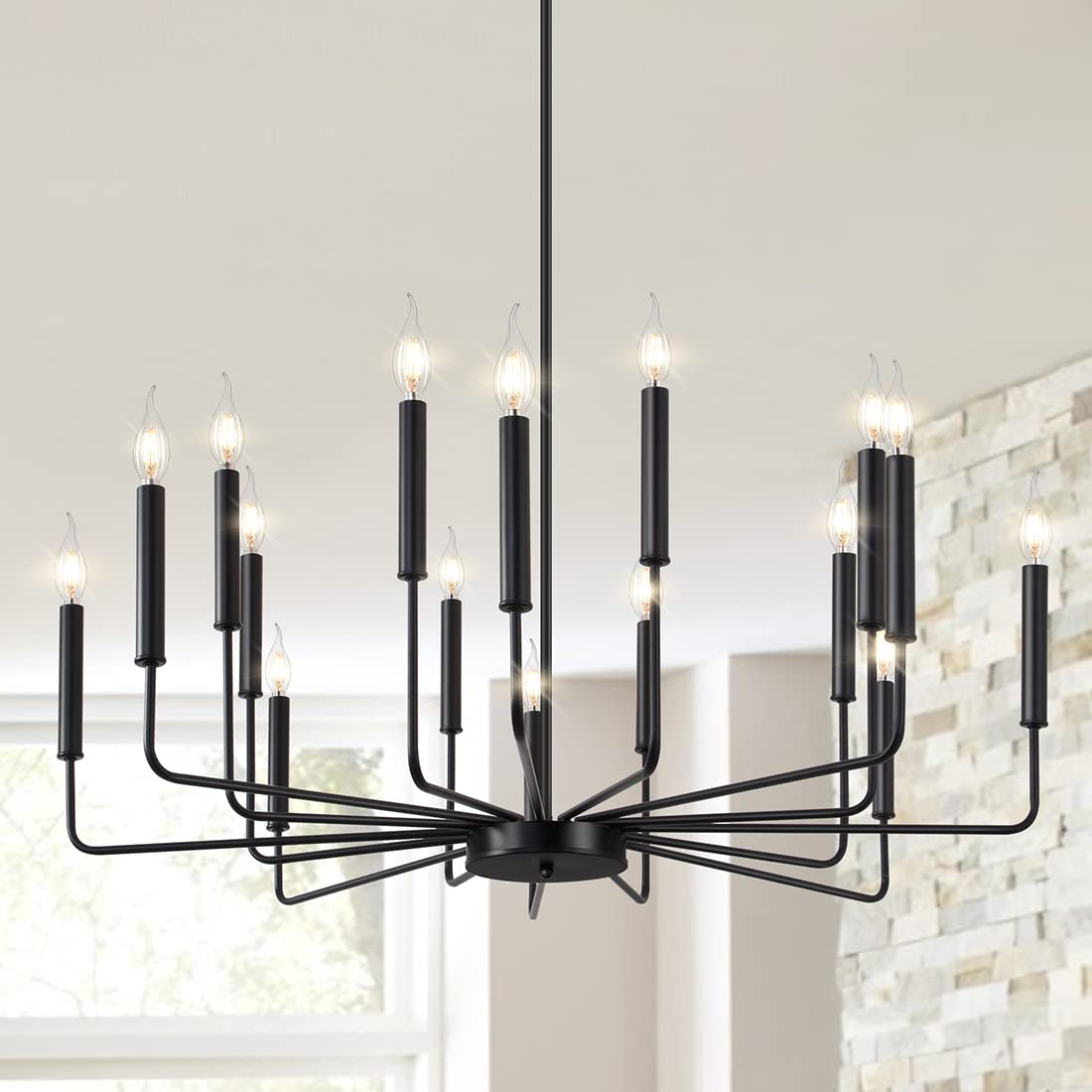 Modern Gold Chandelier, 12-Light Rustic Farmhouse Chandelier, Metal Industrial Candle Chandeliers for Dining Room, Kitchen, Foyer, Entryway, Living Room