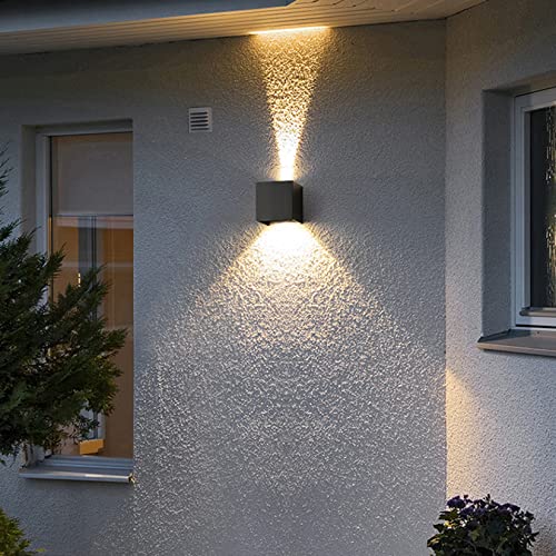 2 Pack LED Outdoor Wall Lights Exterior/Interior, Up and Down Lights IP65 Waterproof Wall Sconces, Square Aluminum Outdoor Wall Lighting Fixtures, Modern Black 12W 3000K Warm Lights