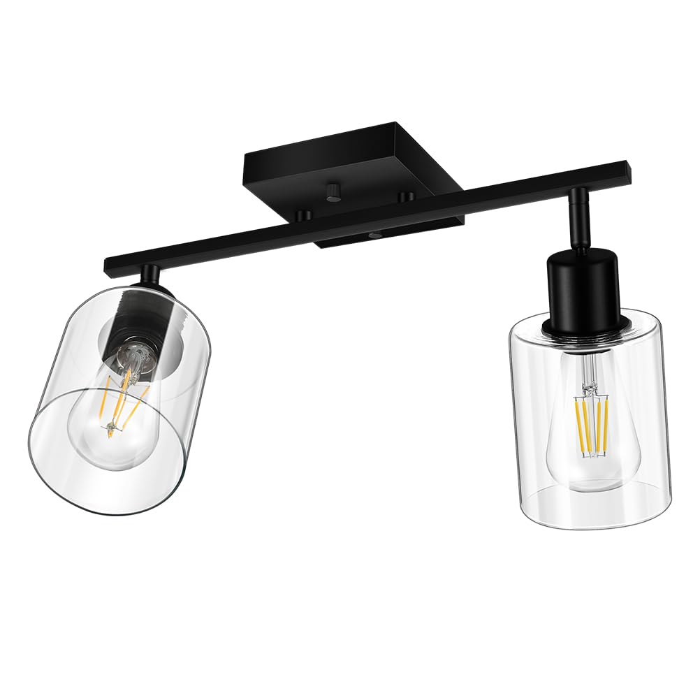 4-Light Track Lighting Fixtures with Clear Glass Shade, Modern Kitchen Lighting Fixtures Ceiling, Rotatable Track Head, Wall Mount Track Light for Bedside Vanity Hallway Bedroom, Matte Black