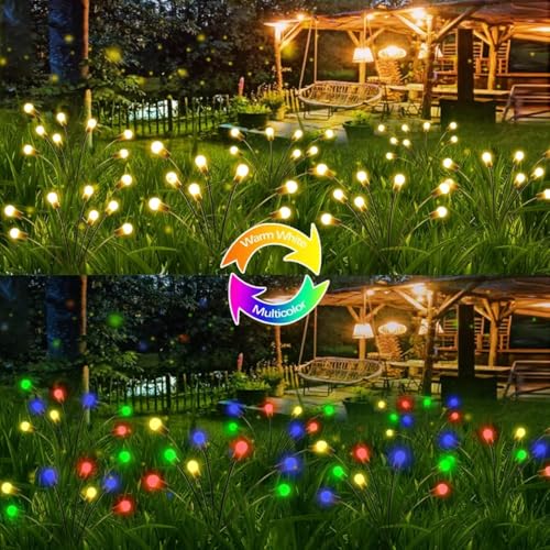 6-Pack Solar Garden Lights, 48 LED Firefly Lights Solar Outdoor (Sway by Wind), Waterproof Swaying Solar Lights for Outside Fairy Garden Decor Yard Patio Pathway Landscape Decorations (Warm White)