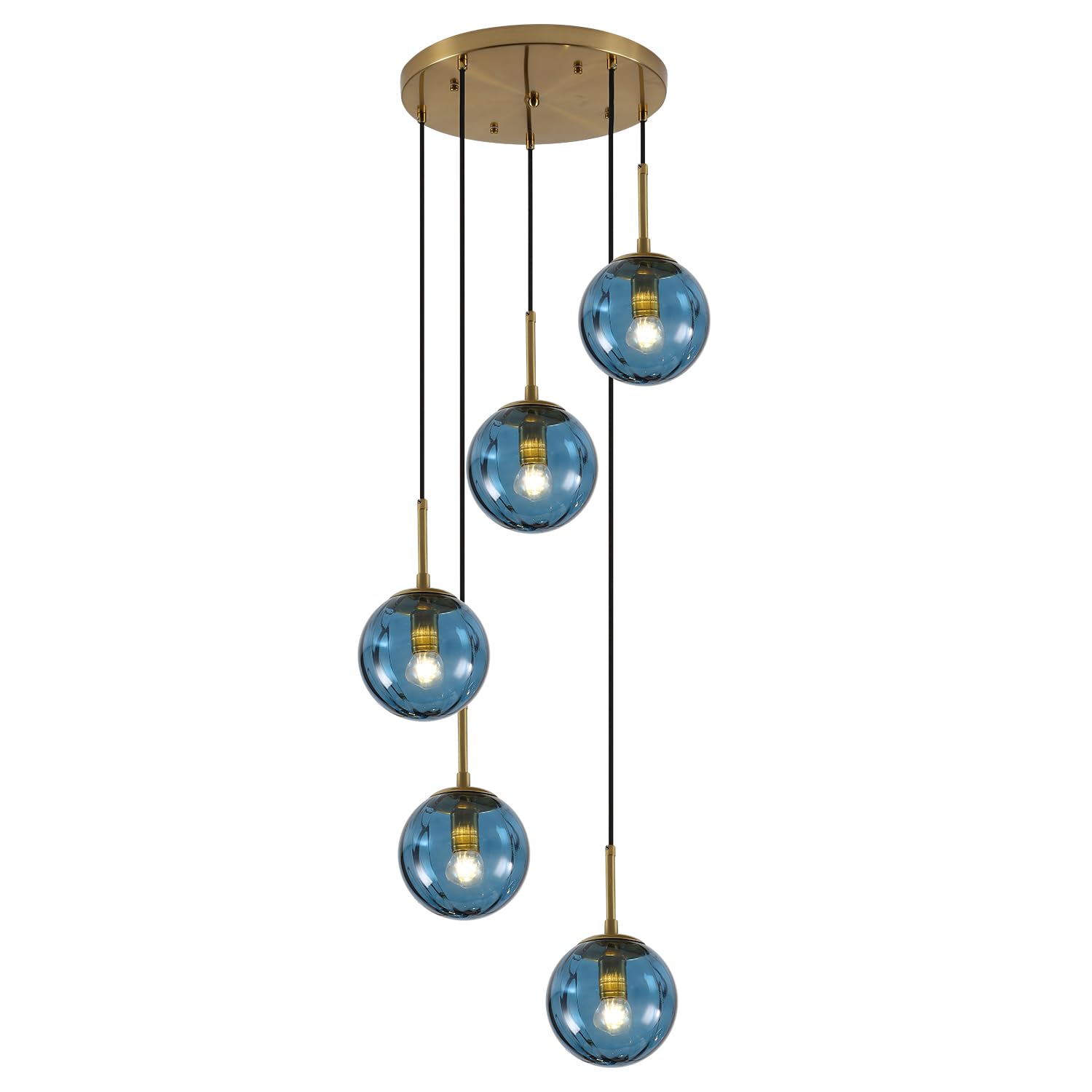 KCO Lighting Modern Gold 3 Light Hanging Pendant Light Large Smoke Glass Globe Cluster Chandelier Brush Brass Kitchen Island Light Fixture Nordic Multi Light Pendant Lighting