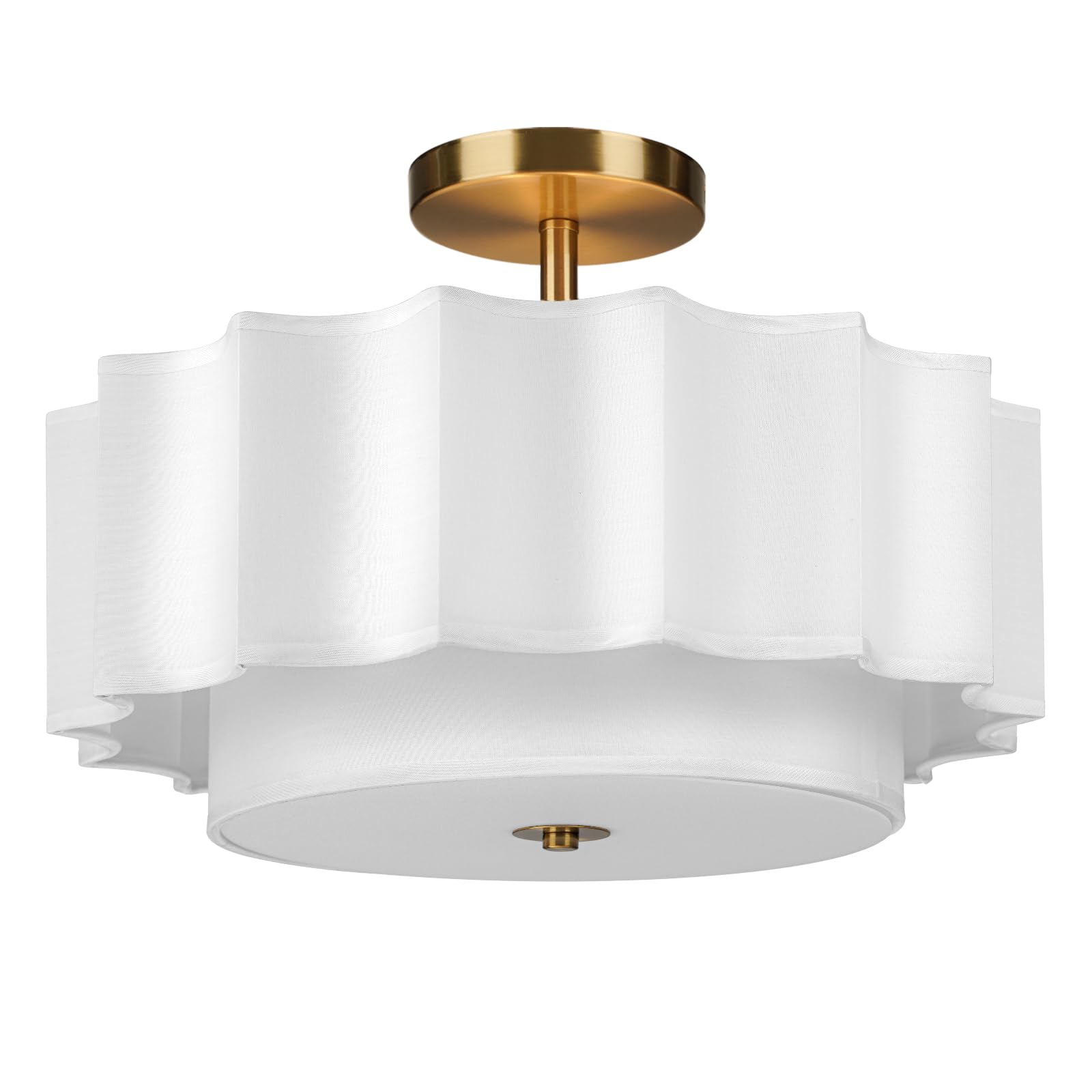 Modern Semi Flush Mount Ceiling Light - Easric Light Fixtures Ceiling Mount Hallway Light Fixtures Ceiling with Black 2-Layer Fabric Shade Drum Ceiling Lights for Bedroom,Dining Room,Kitchen,Foyer