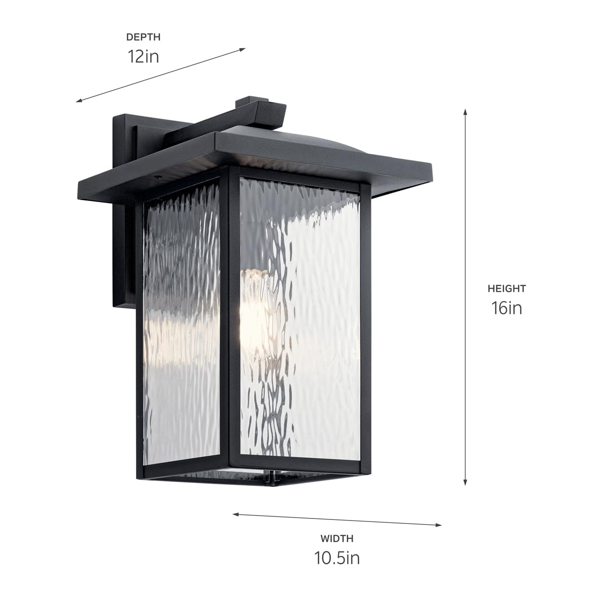 10.25" Outdoor Wall Light in Black, 1-Light Exterior Wall Sconce Porch Light with Clear Water Glass, (10.25" H x 6.5" W), 49924BKT