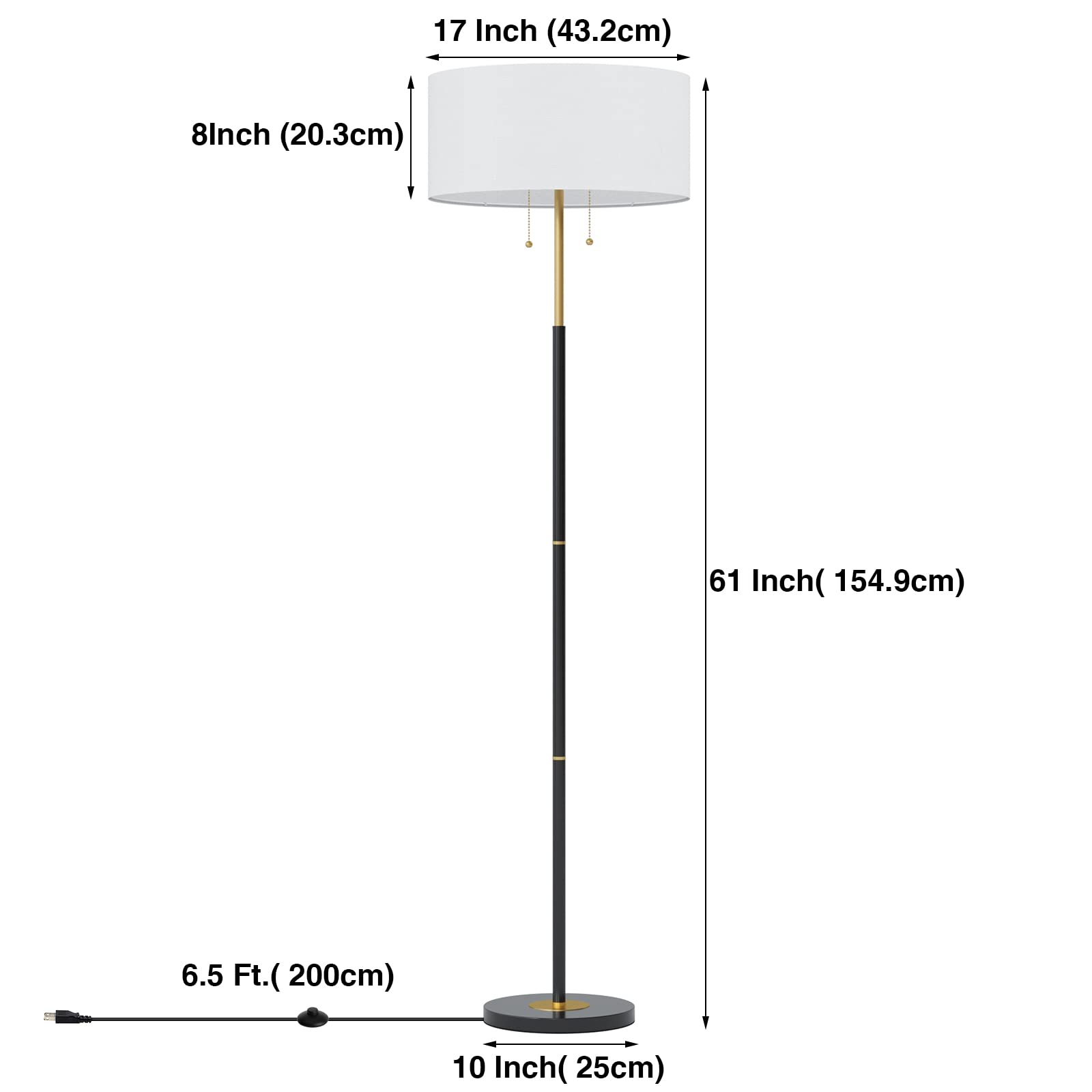 2-Light Floor Lamp, Mid Century Floor Lamp with White Fabric Shade, Standing Lamp Tall Lamp for Living Room Bedroom, 3 Color Temperatures 9W Bulb Include