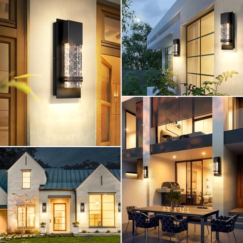 Outdoor Wall Light Fixtures with Crystal Bubble Glass, Waterproof Exterior Sconces LED Wall Lanterns, Porch Lights Wall Mounted 10W 3000K Outside Lights for House Front Door Garage Entryway