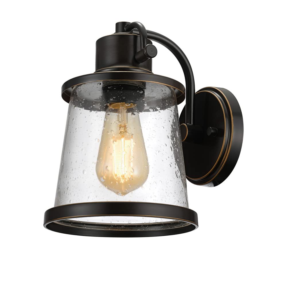 Charlie 1-Light Outdoor Indoor Wall Sconce, LED Bulb Included, Oil Rubbed Bronze, Clear Seeded Glass Shade, 500 Lumen