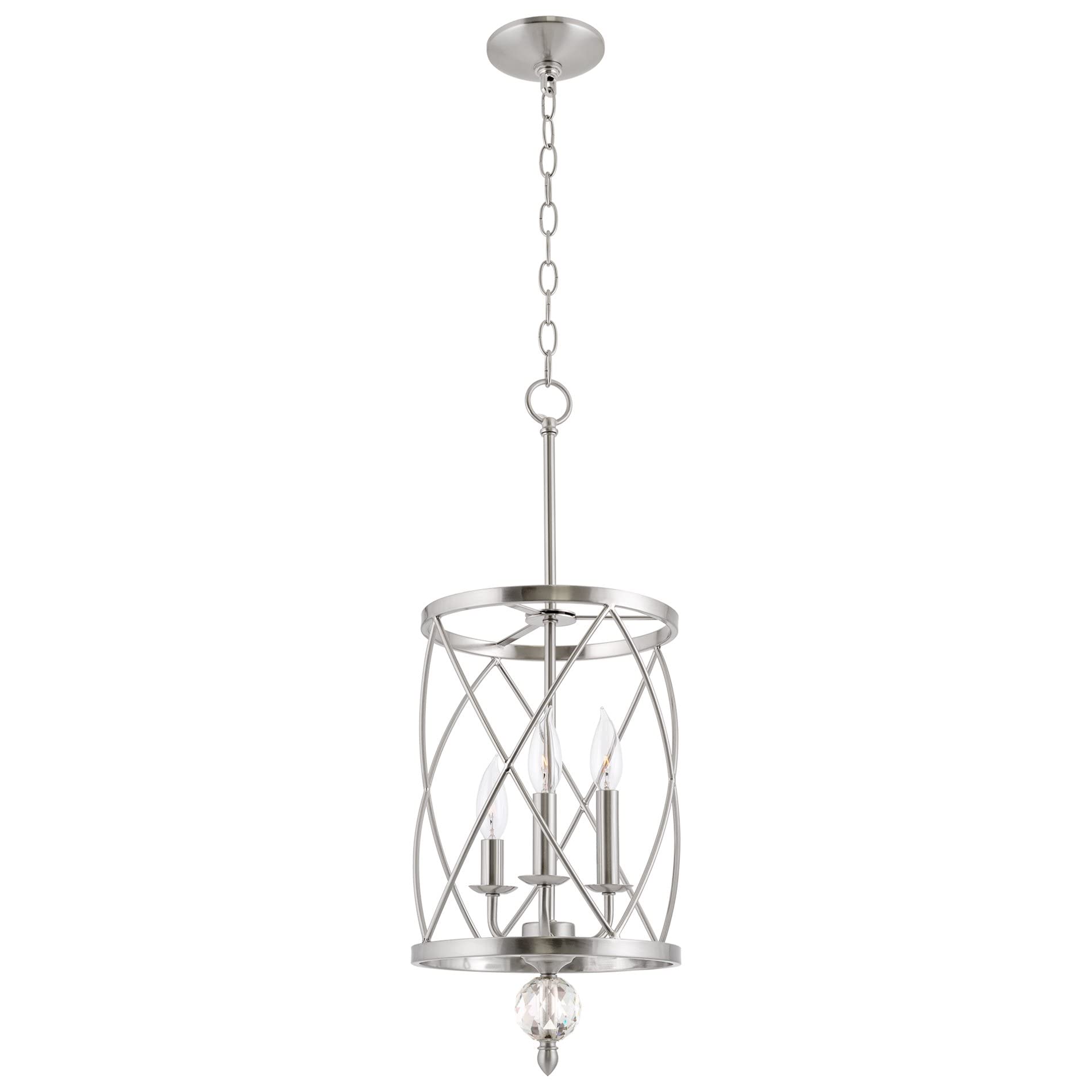 Eleanor 27" Traditional 3-Light Chandelier, Cylinder Foyer Pendant Light, Adjustable Height, Antique White Finish