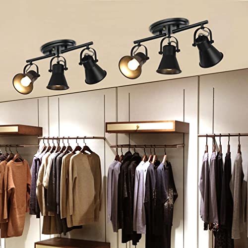 3-Light Track Lighting Kit,Black Semi Flush Mount Ceiling Light with 3 Rotatable Light Heads,Industrial Accent Lighting for Livingroom,Bathroom,Hallway,Art Wall,Bathroom,Kitchen.(3-Light)