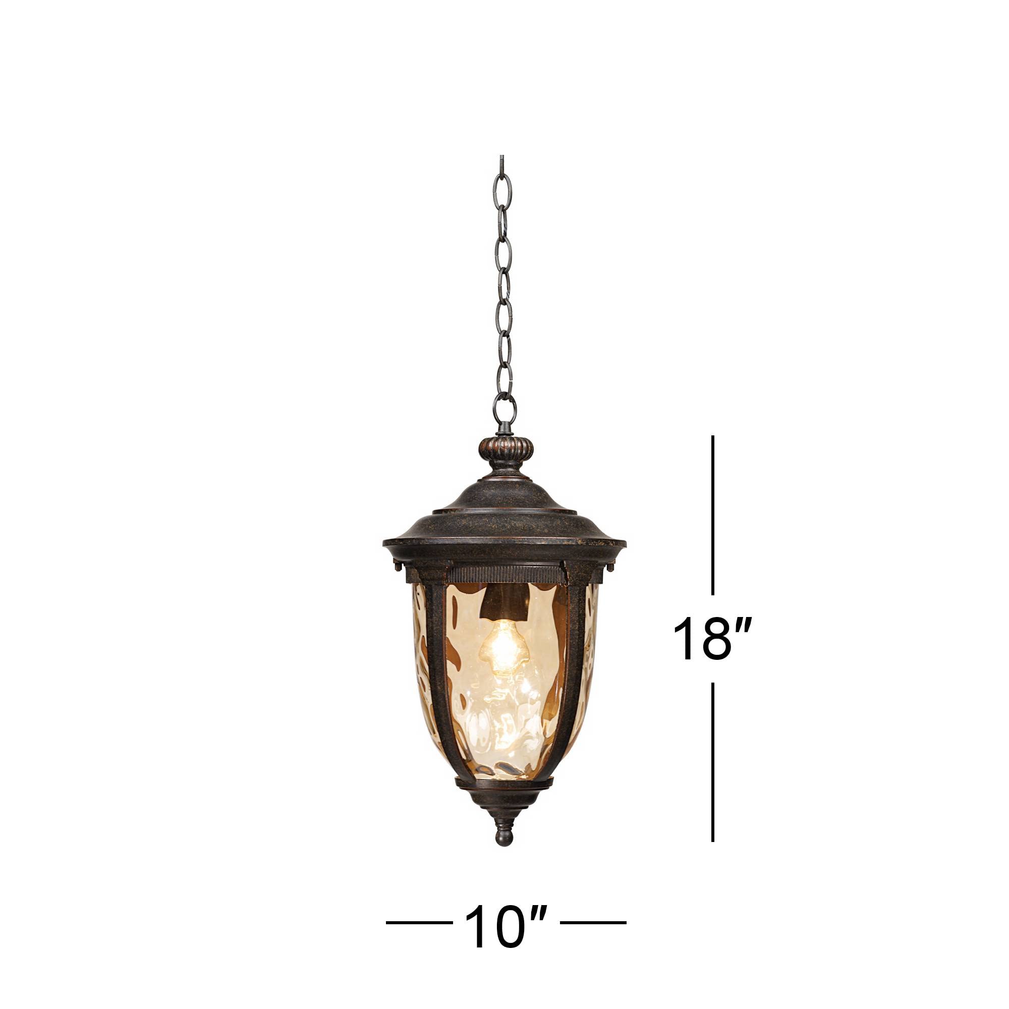 European Outdoor Ceiling Light Hanging Bronze Brown 18" Champagne Hammered Glass Damp Rated for Exterior House Porch Patio Outside Deck Garage Front Door Garden Home