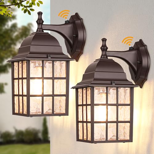 2-Pack Dusk to Dawn Outdoor Wall Lights, Sensor Exterior Light Fixtures Wall Mount, Porch Lights, Black Wall Lantern Wall Lamp, Waterproof Wall Sconce, Outside Lighting for Garage, Front Door