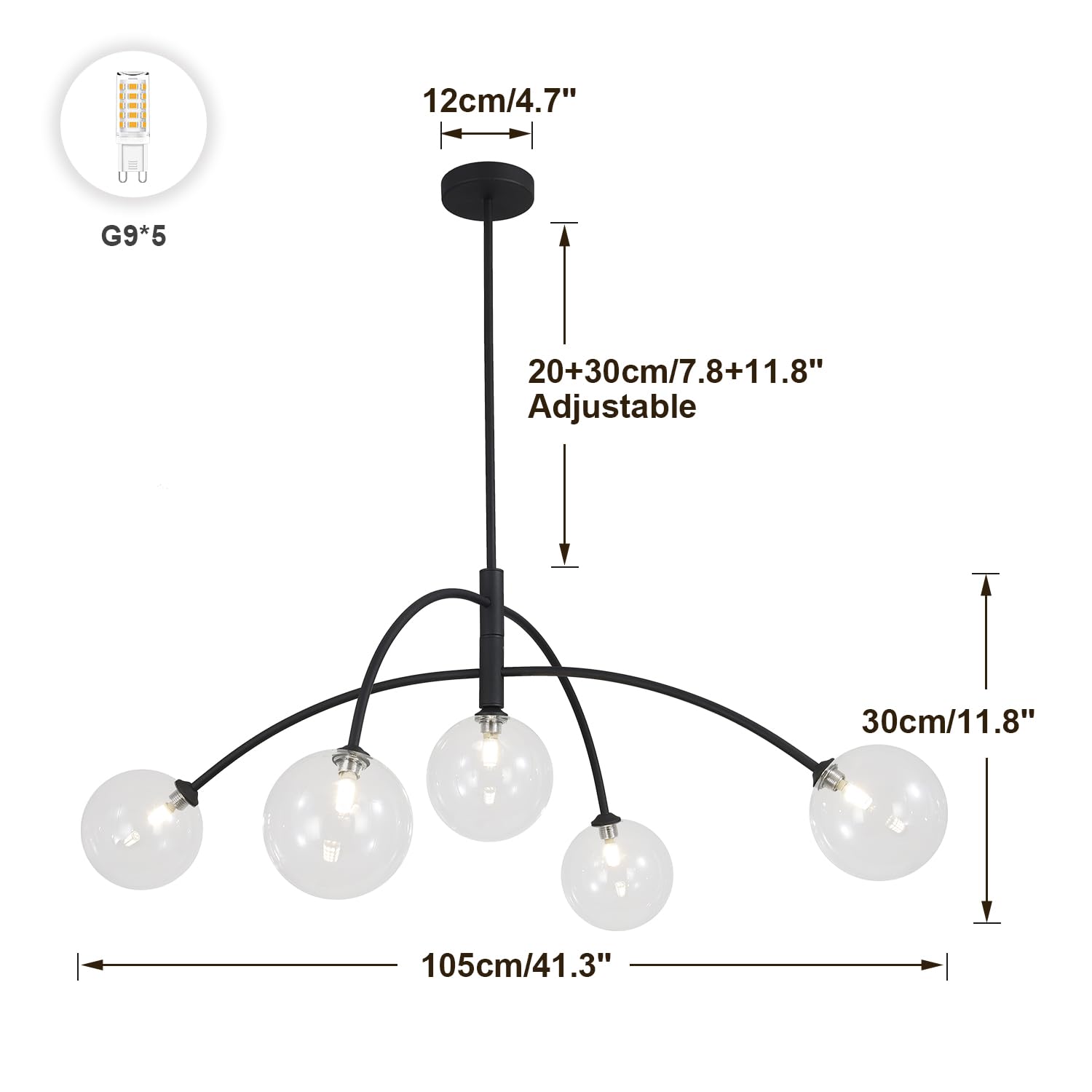 5 Light Modern Brass Chandelier Fixture White Clear Globe Glass Shade Pendant Light Gold Kitchen Ceiling Large Chandelier for Dining Room Kitchen Bedroom