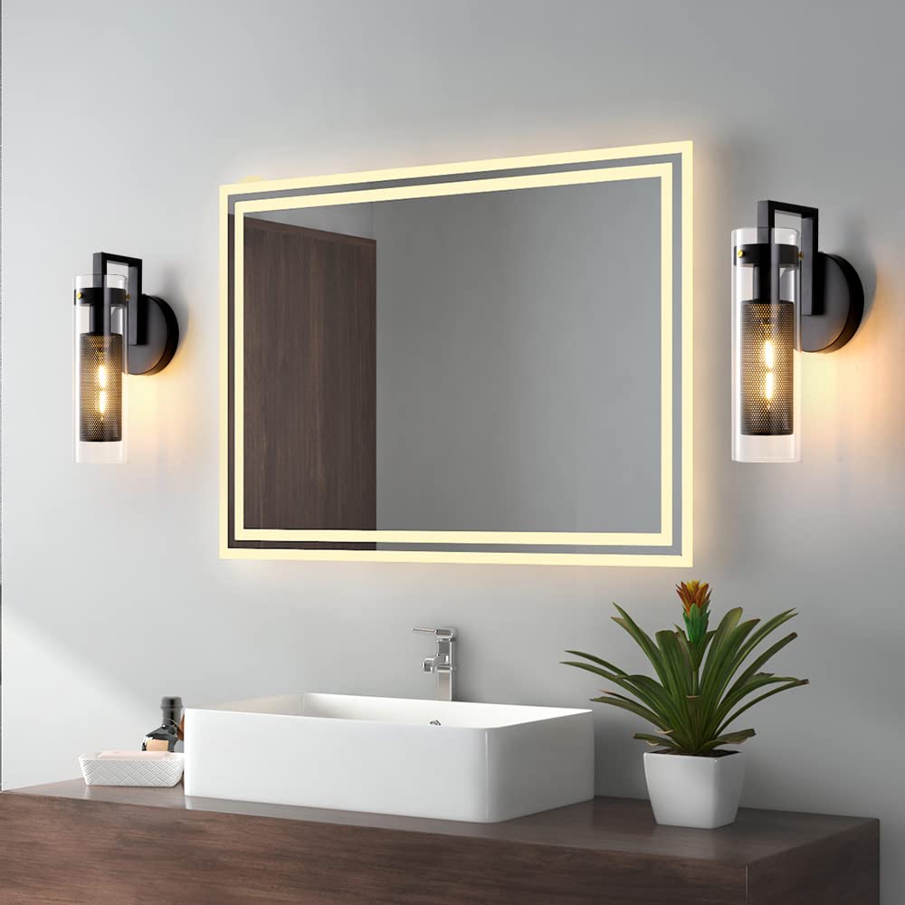 Brushed Gold LED Wall Sconces Set of 2 with Warm White Light