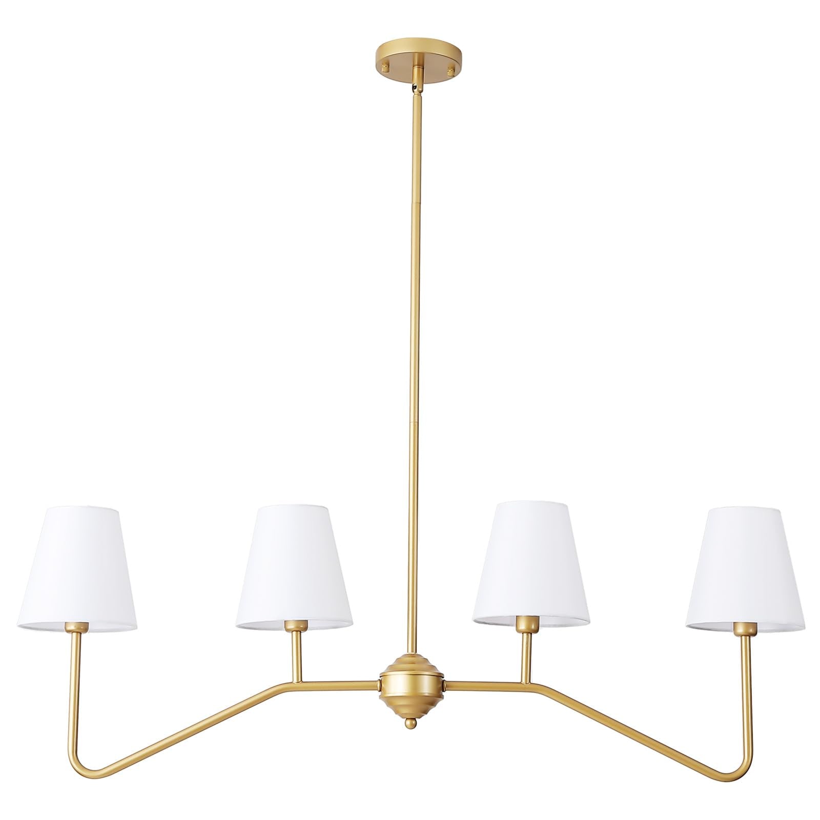 30.5" 5 Arms Gold Chandelier, 5 Lights Kitchen Island Lighting with White Fabric Shade,Dining Room Light Fixture for Hallway Entryway Foyer Living Room，E12.