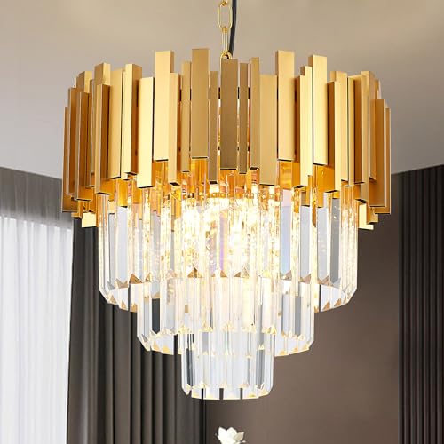 Gold Crystal Pendant Light Mini Modern Luxury Crystal Pendant Light Perfect for Dining Room, Bedroom, Kitchen, Living Room 3-Pack