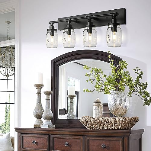 Bathroom Wall Light Fixtures, Industrial Mason Jar Vanity Light, Wall Sconce with Black Finish (3 Lights)