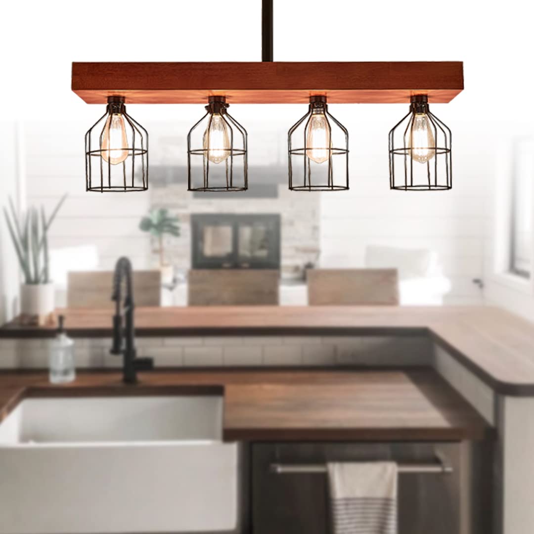 Rustic Chandelier Farmhouse Rustic Light Fixtures for Dining Room Kitchen Island, Industrial Wooden Hanging Lights Ceiling Light Fixture for Game Room Bar Coffee Pool Table (8-Light)