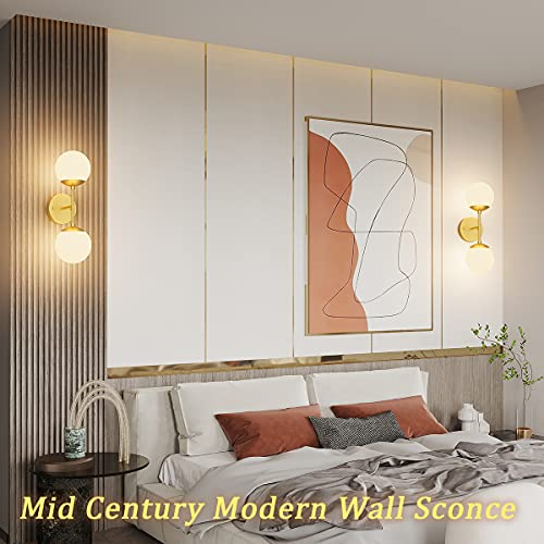 Gold Wall Sconce 1 Light,Mid Century Modern Globe Wall Sconce, Gold Wall Light for Restaurant Living Room Bedside Stairs Bathroom Mirror(3000K G9 Bulbs Include)