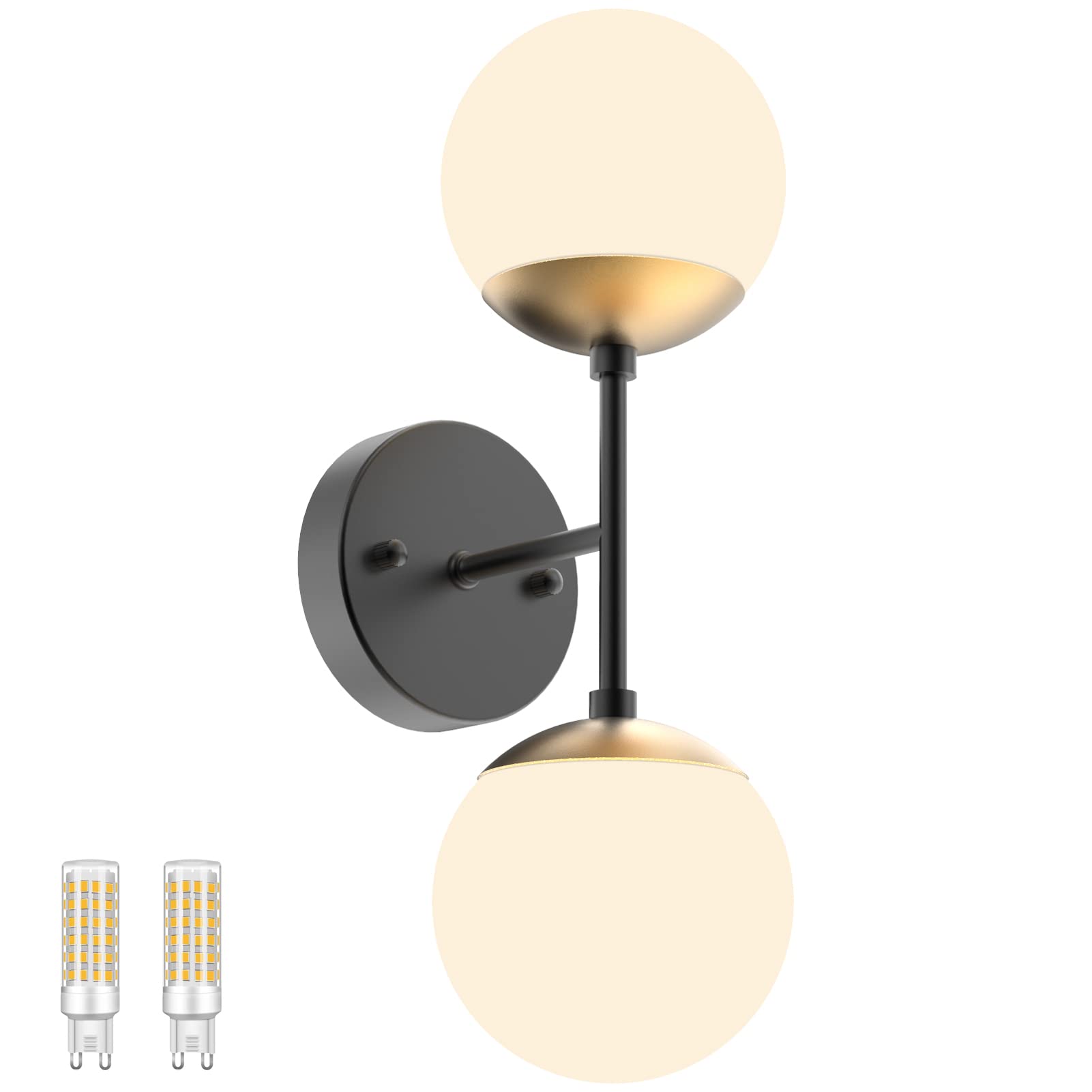 Gold Wall Sconce 1 Light,Mid Century Modern Globe Wall Sconce, Gold Wall Light for Restaurant Living Room Bedside Stairs Bathroom Mirror(3000K G9 Bulbs Include)