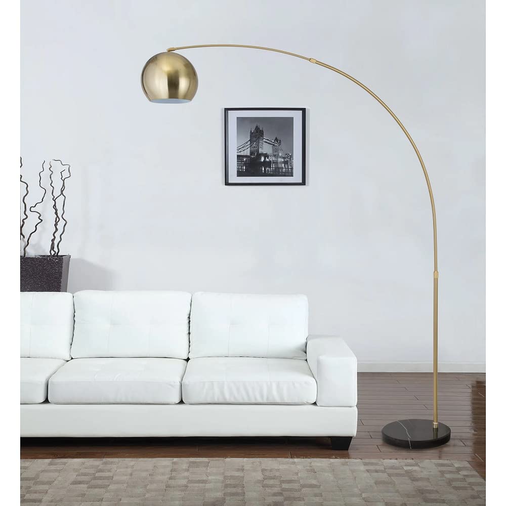 Modern Standing Adjustable Floor Lamp with Metal Dome Shade & Marble Base for Living Room - Corner Light Arc Lamps for Bedrooms in Brass Gold Finish, 99-1023F