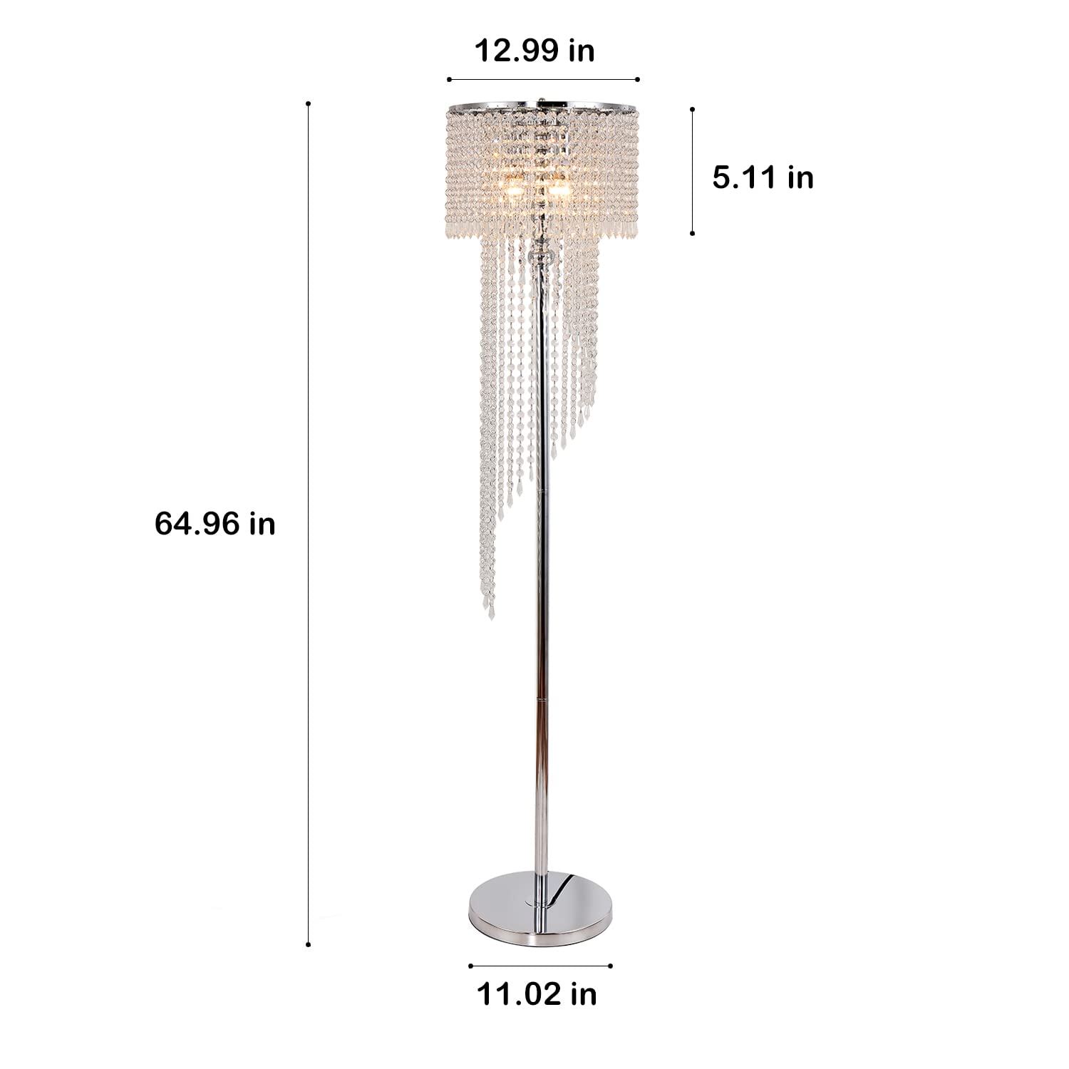 Modern Style Crystals Floor Lamp Chrome Finish and Plentiful Crystals for Reading Corner Lamp for Office Cafe,Den,Living Room Bedroom - 3 Lights