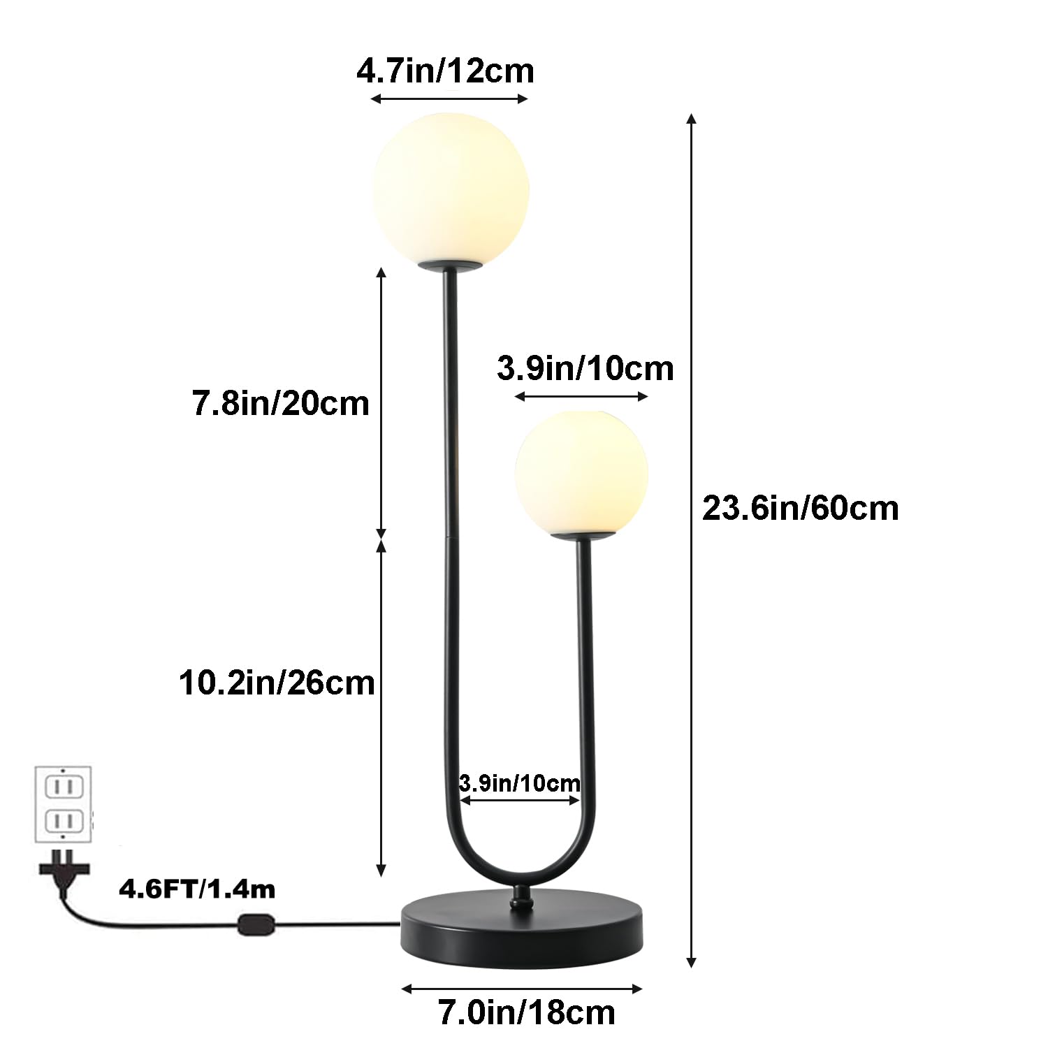 Mid Century Gold Globe Table Lamp Modern U-Shape 2-Light Desk Table Light with Milk White Glass Shade Metal Base Nightstand Lamp for Bedroom Bedside,G9 Bulb