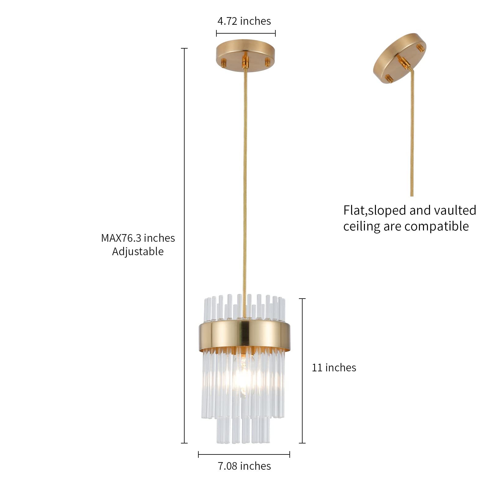 Pendant Lights Kitchen Island Gold 3 Pack,Crystal Pendant Light Fixtures Over Table, Mini Brass Dining Room 1-Light Chandelier,Modern Adjustable Cord Hanging Lamp for Bedroom,Sink