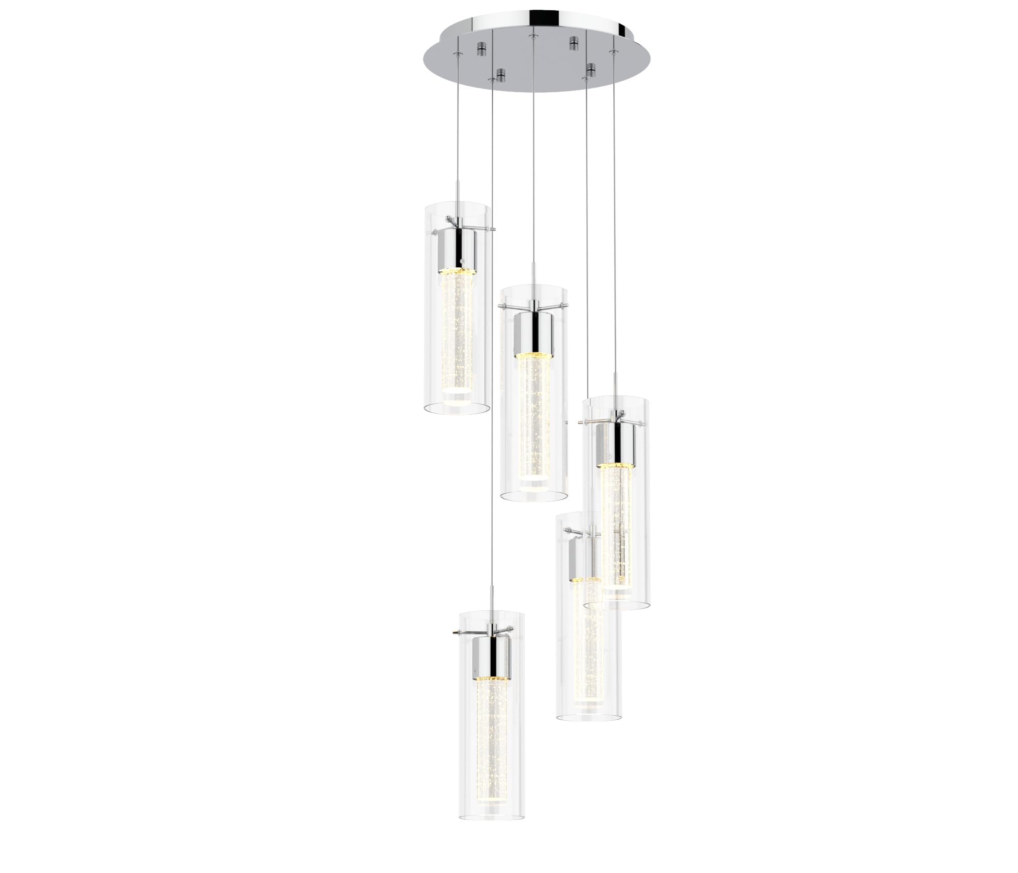 5-Light Chandelier Pendant Ceiling Light, Integrated Led and Bubble Glass, for Kitchen Island, Hallway, Entryway, Passway, Dining Room, Bedroom, Balcony Living Room