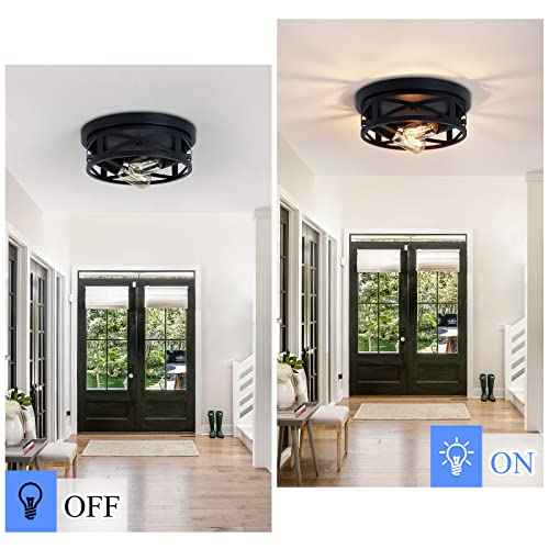 Flush Mount Ceiling Light Fixture,3-Light Ceiling Light Fixture for Hallway, Black Hallway Light Fixtures Ceiling,Light Fixtures Ceiling Mount for Kitchen,Farmhouse,Hall (1 Pack) (13.1inch)