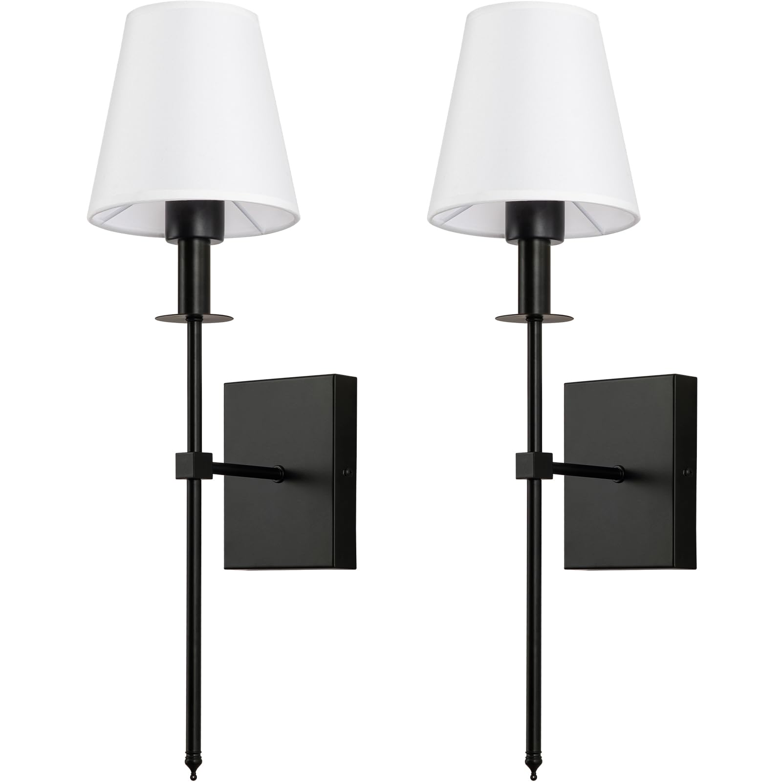 Wall Sconces Sets of 2 White Fabric lampshade Matte Black Wall Lamp Column Bracket Wall Lighting Bathroom Dresser Hardwired lamp Applicable to Living Room Bedroom Dining Room