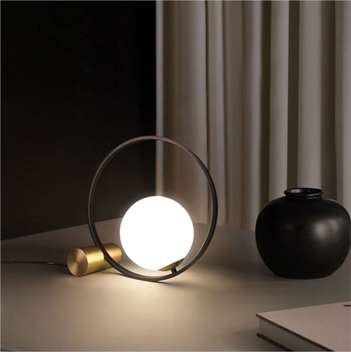 Modern Bedside Night Lamp Mini Gold Table Light Metal Brass Finished Bedside Desk Lamp with Milky White Shade for Living Room Bedroom (Bronze, Oval)