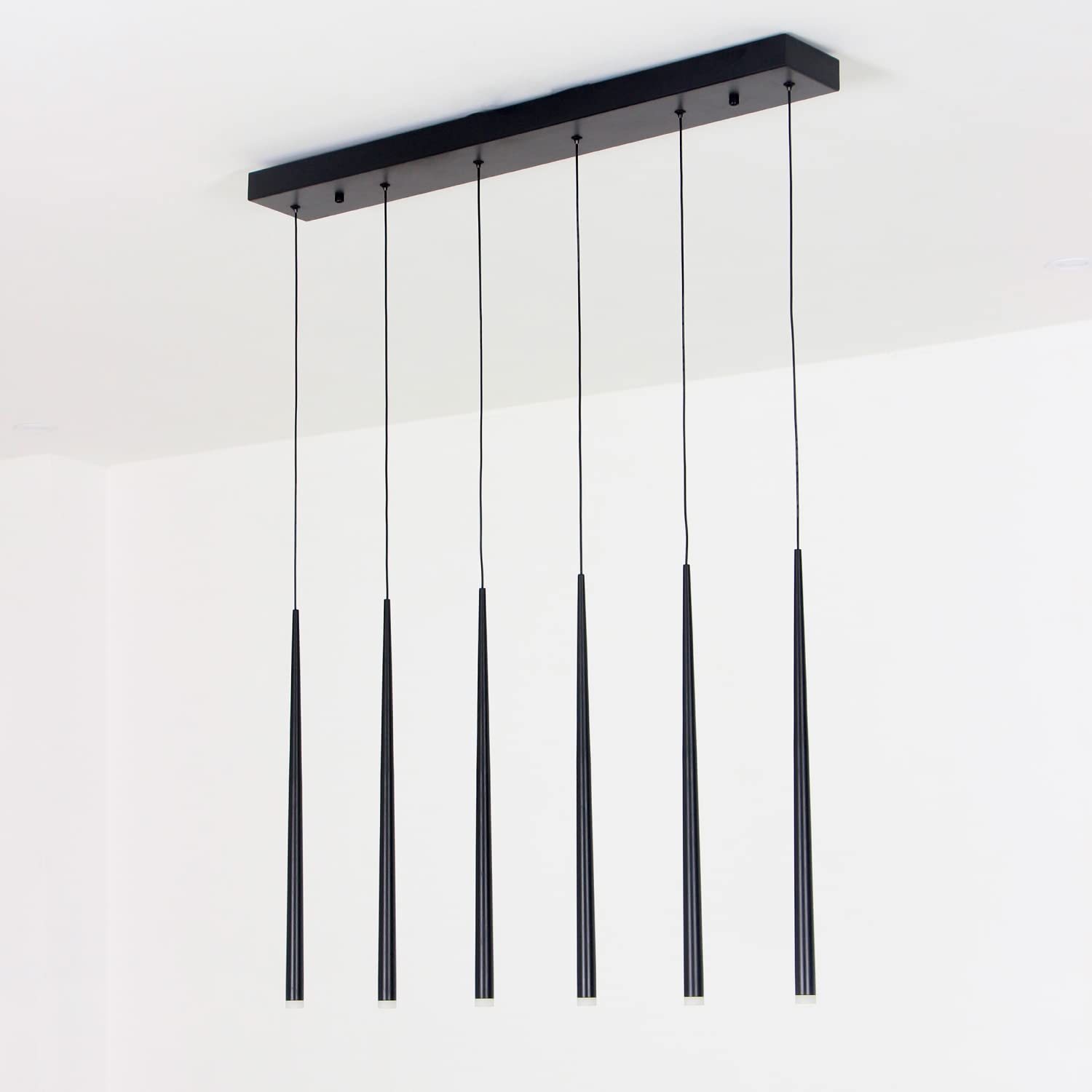 Modern Pendant for Kitchen Island, Linear Chandelier 6 Lights Cluster Bar for Dining Room, Black Warm White Dimmable