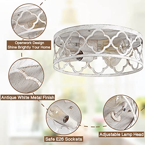 Farmhouse Chandelier,15 inch Rustic Ceiling Light Fixture,Antique White Finish,4-Light Dining Room Light Fixture for Kitchen Island,Bedroom,Entryway,Foyer