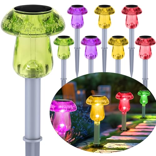 Solar Lights Outdoor, 8 Pack Solar Pathway Lights Outdoor, Solar Powered LED Mushroom Solar Garden Lights, Outdoor Solar Lights for Yard, Landscape, Path, Patio, Outside,Driveway,Backyard (Warm White)