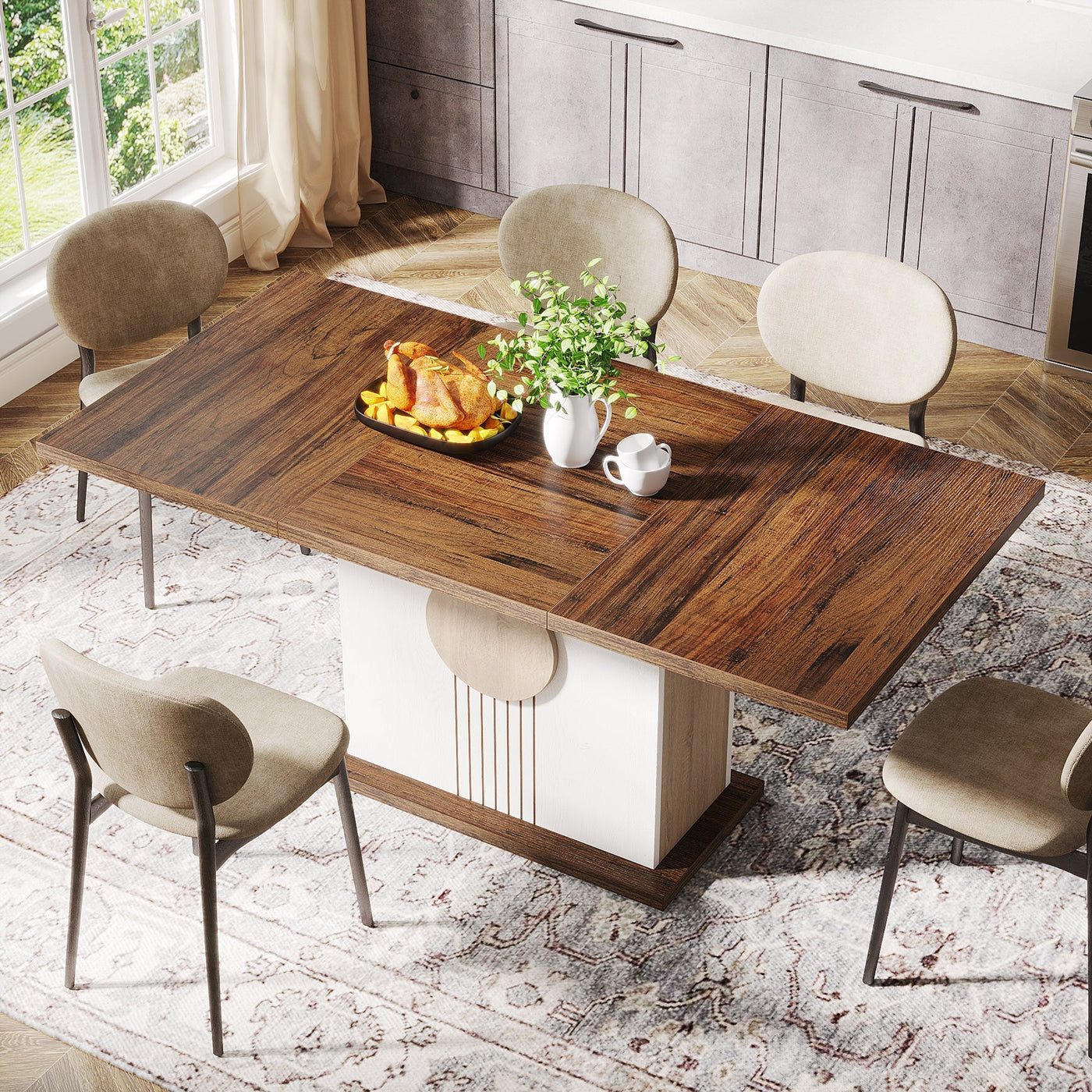 Mesa de comedor rectangular Admont de 55" | Mesa de cocina de madera de granja para 4 a 6 personas