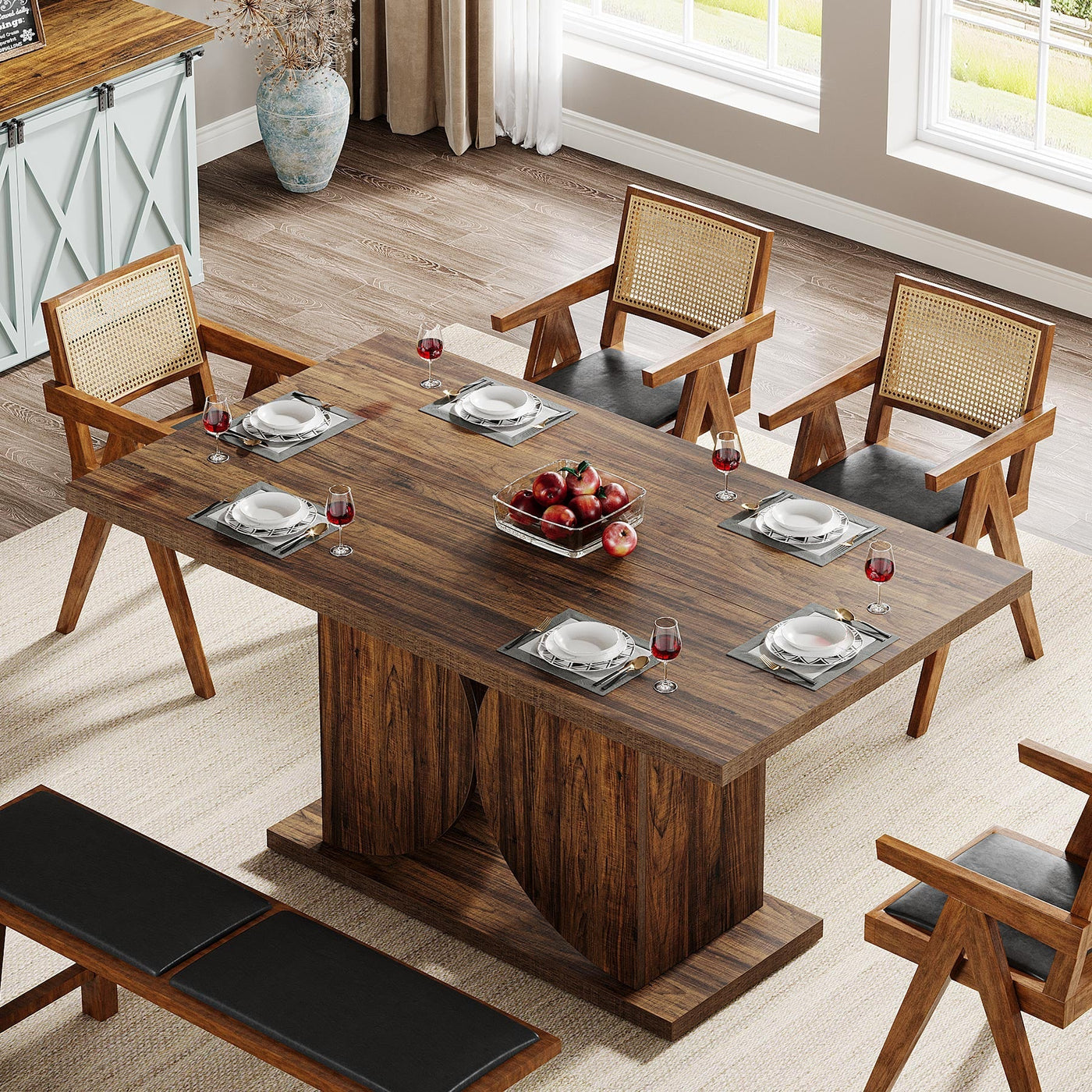 Mesa de comedor Luisa | Mesa de cocina rectangular de madera de estilo rústico para 4-6 personas