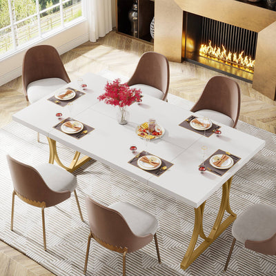 طاولة طعام حديثة من شيفر | طاولة عشاء لطاولة المطبخ الصناعية من الرخام الخشبي المستطيل تتسع لـ 6 أشخاص