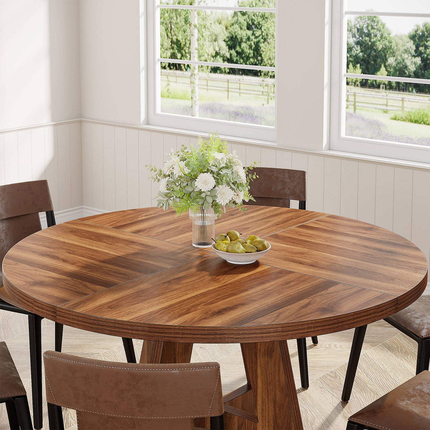 طاولة طعام مستديرة من كوتيت لـ 4 أشخاص | طاولة مطبخ خشبية مقاس 47 بوصة، طاولة عشاء للمزرعة