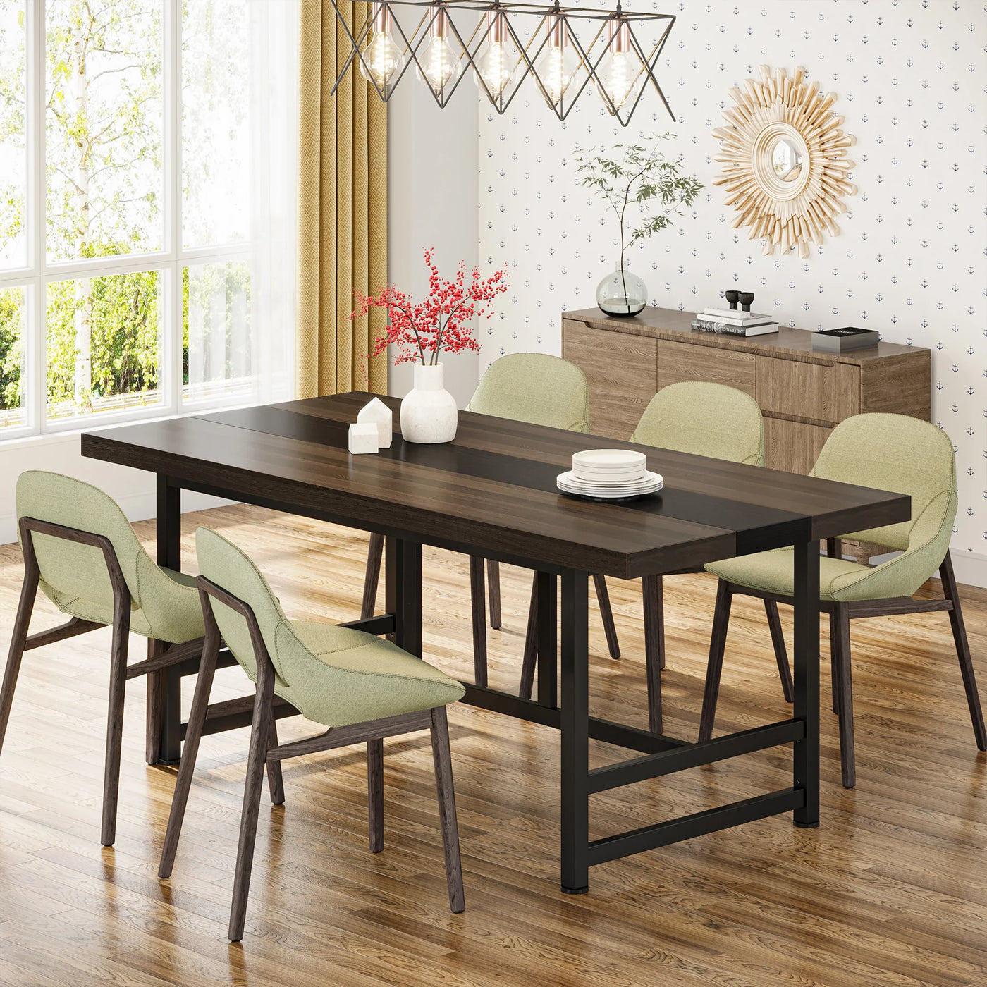 طاولة طعام تيرامو 6 أشخاص | طاولة للمنزل والمطبخ مقاس 70 بوصة مع سطح خشبي بإطار معدني