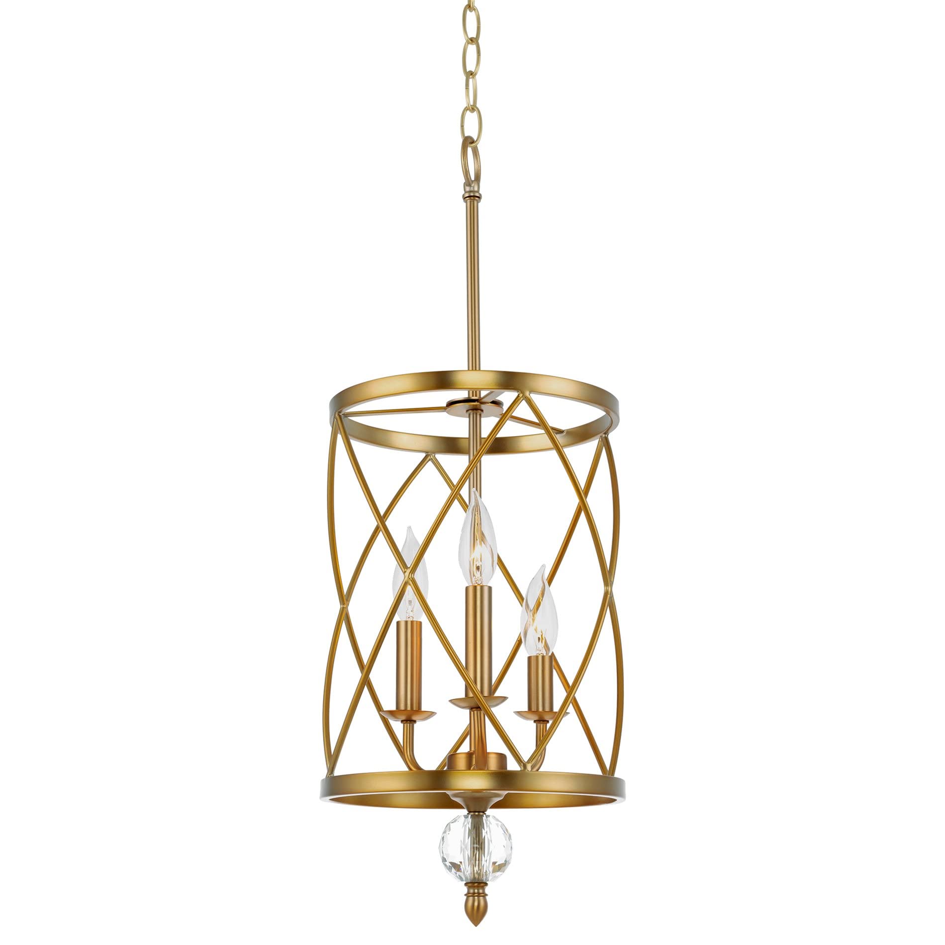 Eleanor 27" Traditional 3-Light Chandelier, Cylinder Foyer Pendant Light, Adjustable Height, Antique White Finish