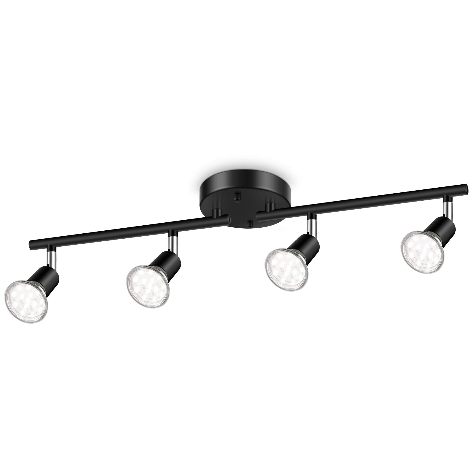 4-Light LED Track Lighting Kit, Flexibly Rotatable Light Heads, 4 Way Ceiling Spotlight Matt Nickel Finish, Including 4 GU10 LED Bulbs (4W 400LM Daylight White 5000K)