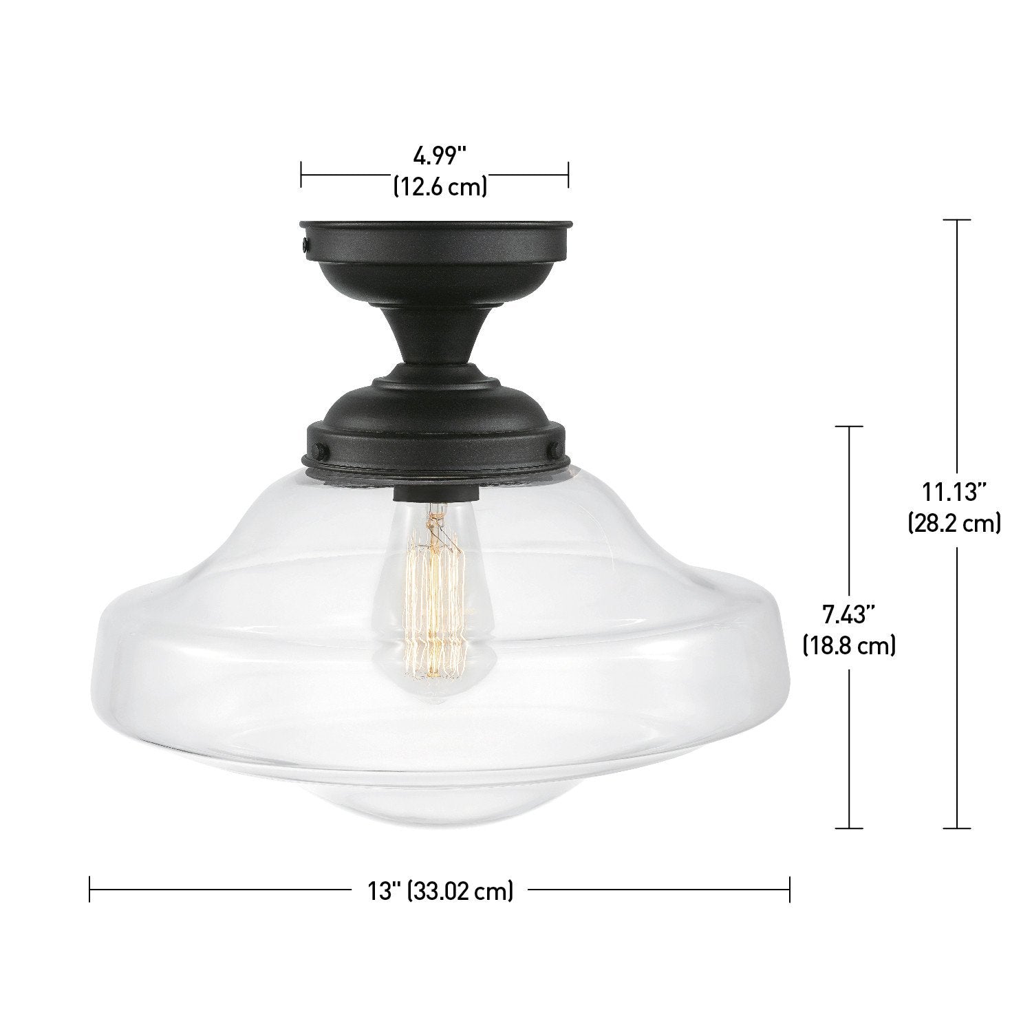 1-Light Semi-Flush Mount Ceiling Lighting, Matte Brass, Clear Glass Shade, Bulb Not Included