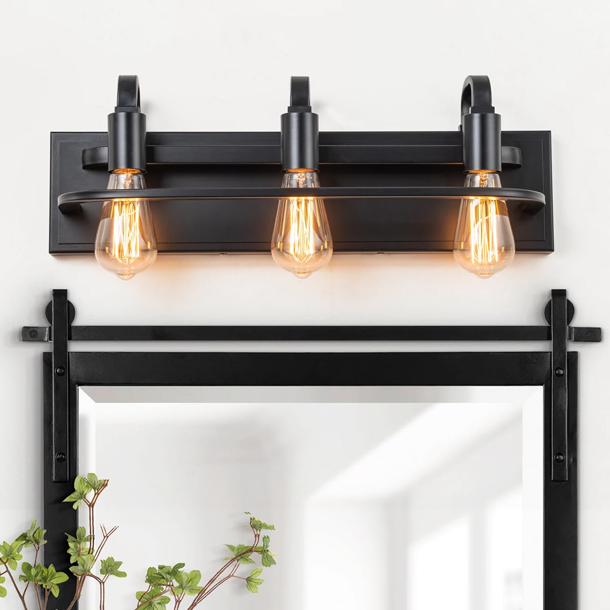 Industrial Vanity Light Fixture, 3-Light Matte Black Farmhouse Bathroom Wall Sconce Lighting