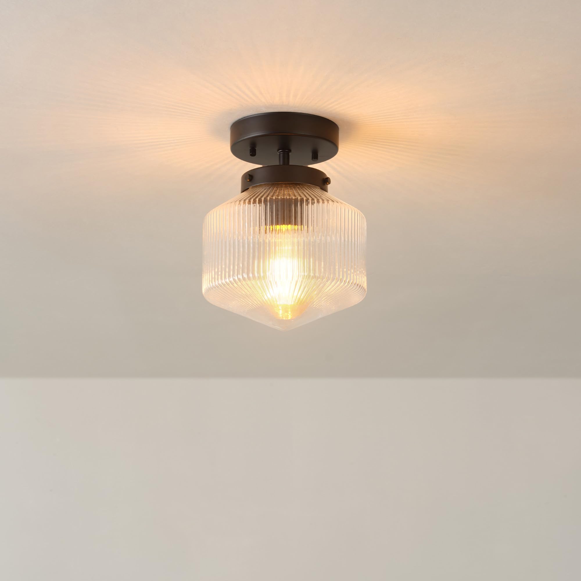 1-Light Semi-Flush Mount Ceiling Lighting, Matte Brass, Clear Glass Shade, Bulb Not Included