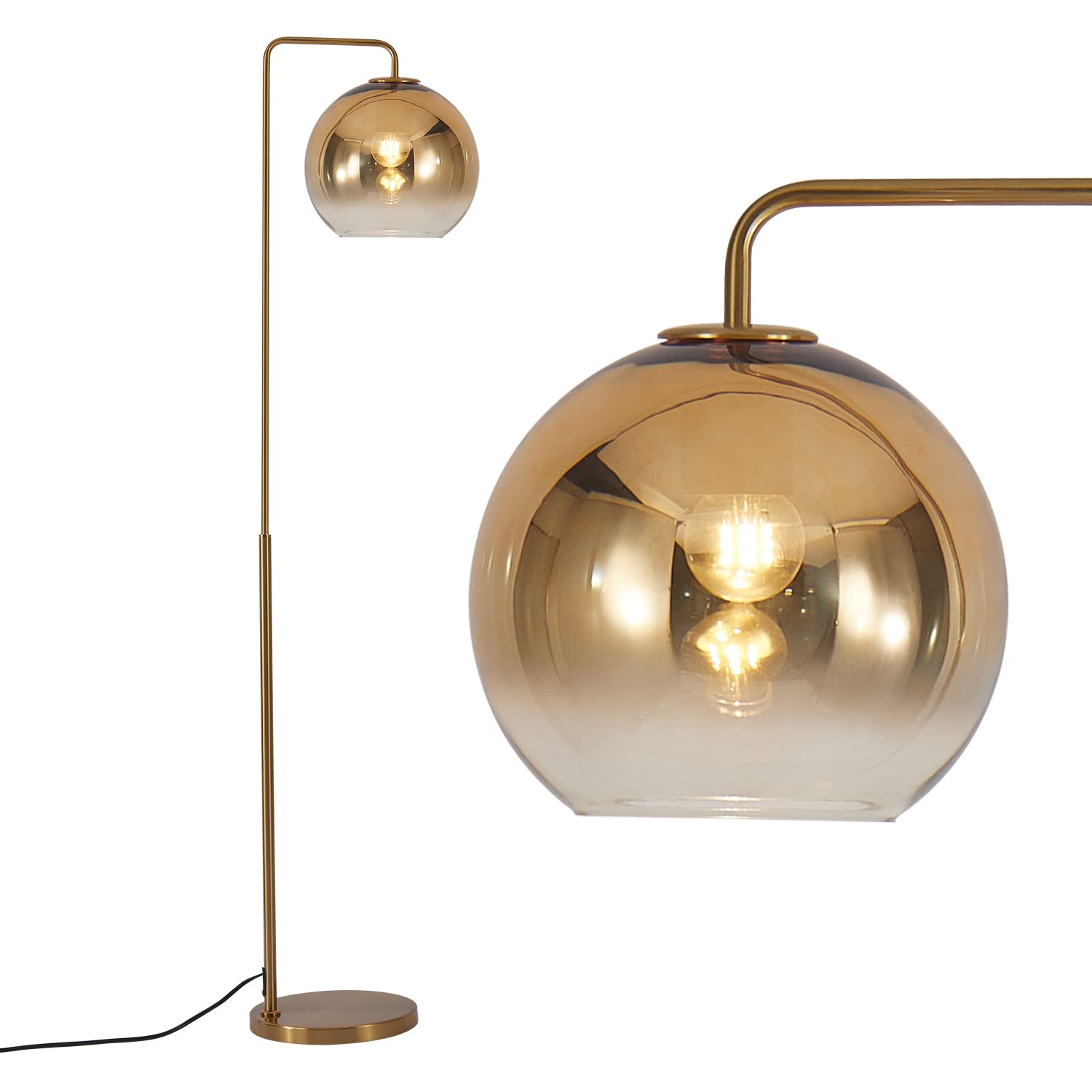 Lighting Contemporary Gradient Gold Floor Lamp Glass Globe LED Standing Light Mid Century Tall Pole Standing Accent Lighting for Office Living Room Bedroom (9.8”-Large)