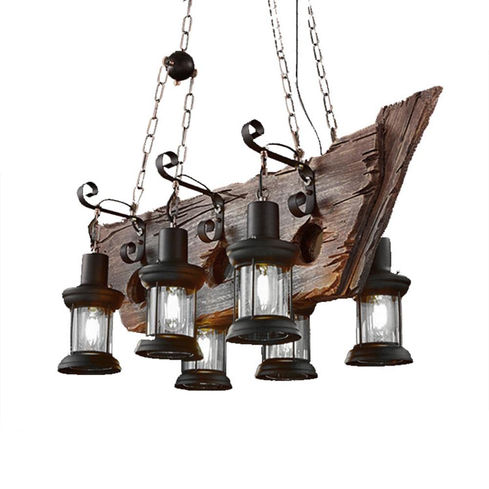 8 Lights Industrial Retro Wooden Chandelier Pendant Light Island Hanging Ceiling Fixture Vintage Farmhouse Wood Light Adjustable Chain for Home Cafe Bar Restaurant (39.4")