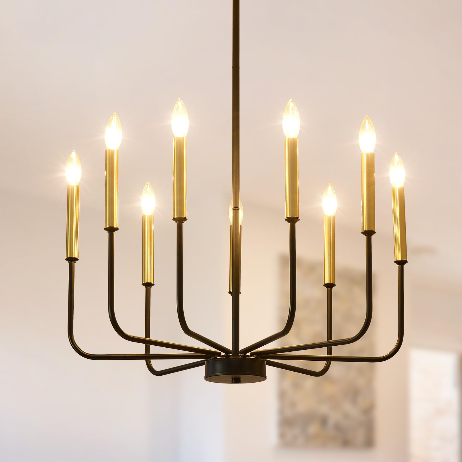 Gold Chandeliers, 6-Light Metal Candle Farmhouse Chandeliers, Rustic Industrial Modern Chandeliers Lighting Fixtures Hanging for Living Room, Kitchen, Bedroom, Dining Room(Bulbs are not Included)