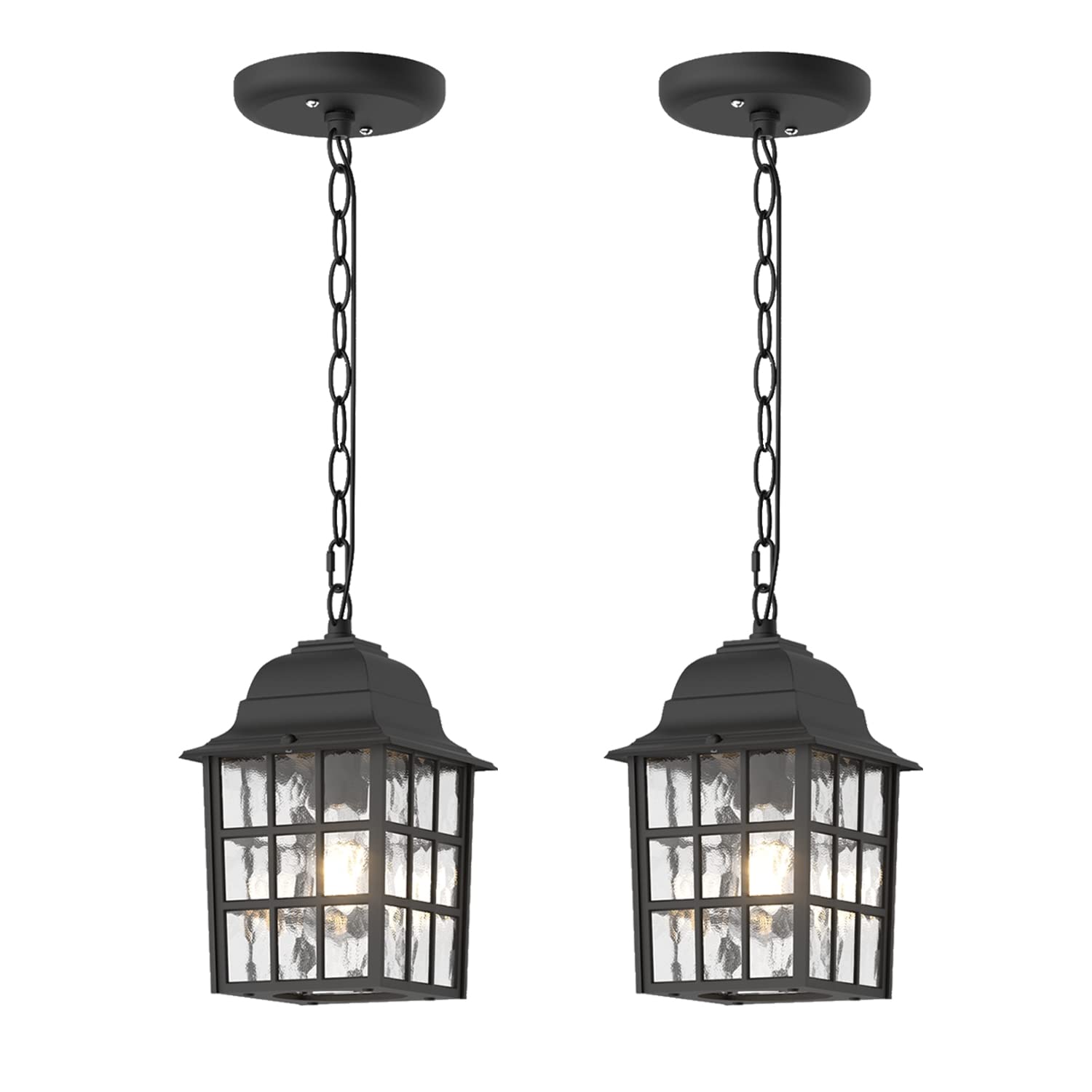 Outdoor Pendant Light, Exterior Ceiling Hanging Lantern Porch Light with Water Glass, Outdoor Hanging Lantern Light Black Exterior Pendant Lighting Fixture for Porch, Yard, Gazebo