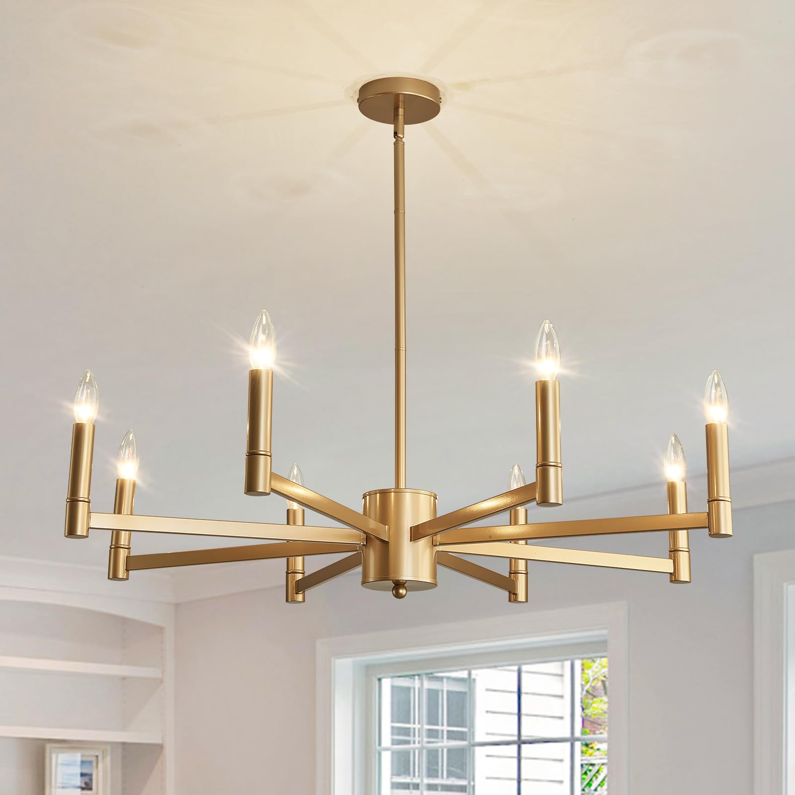 8-Light Gold Candle Chandeliers Modern Farmhouse Ceiling Light Fixture Industrial Lighting for Dining Room Living Room Bedroom Kitchen Island Foyer