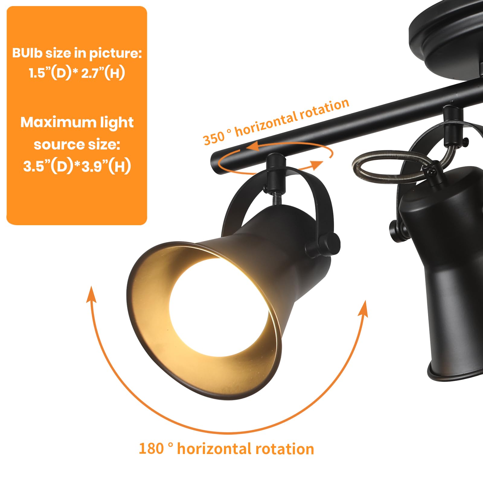 3-Light Track Lighting Kit,Black Semi Flush Mount Ceiling Light with 3 Rotatable Light Heads,Industrial Accent Lighting for Livingroom,Bathroom,Hallway,Art Wall,Bathroom,Kitchen.(3-Light)